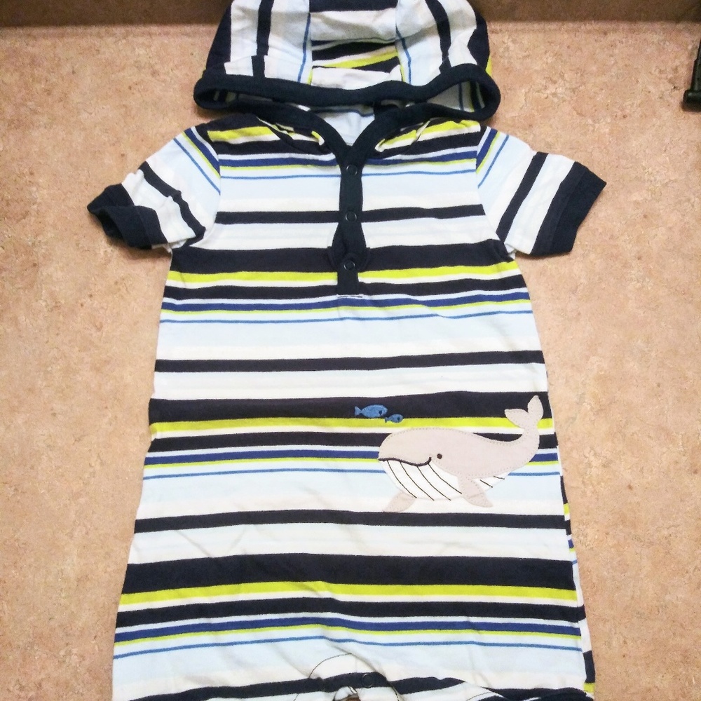 Striped Hooded Baby Romper